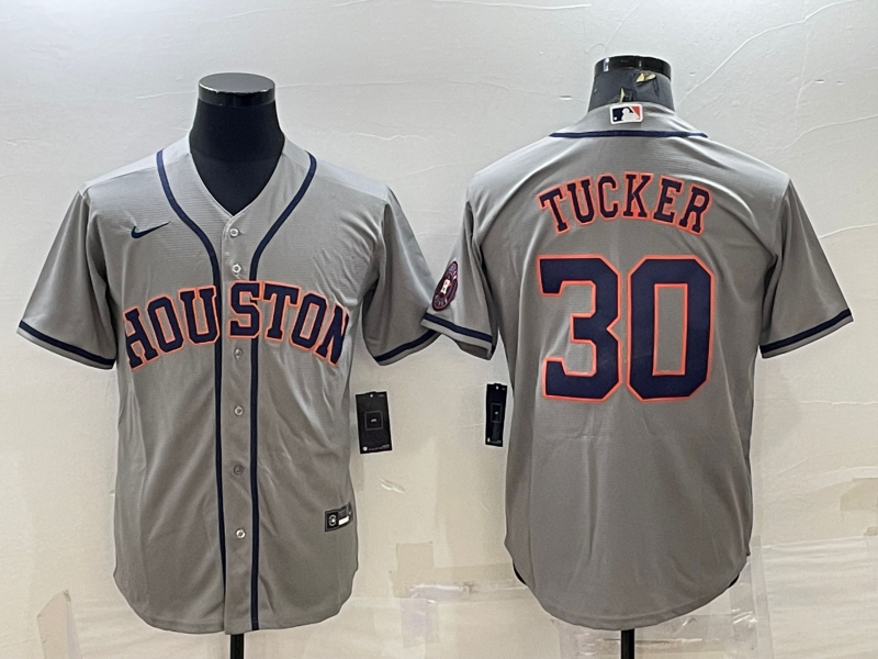 Men's Houston Astros #30 Kyle Tucker Gray With Patch Cool Base Stitched Jersey